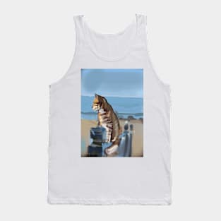 A  ginger cat looking at the ocean Tank Top
